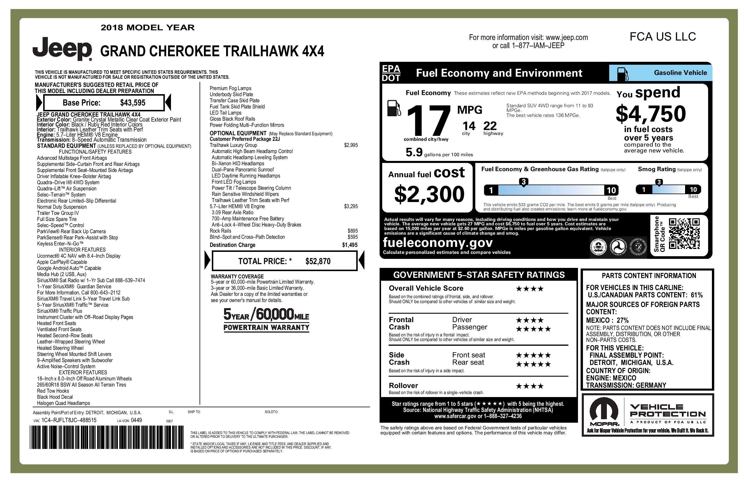 2018 Jeep Grand Cherokee Trailhawk HEMI 4x4