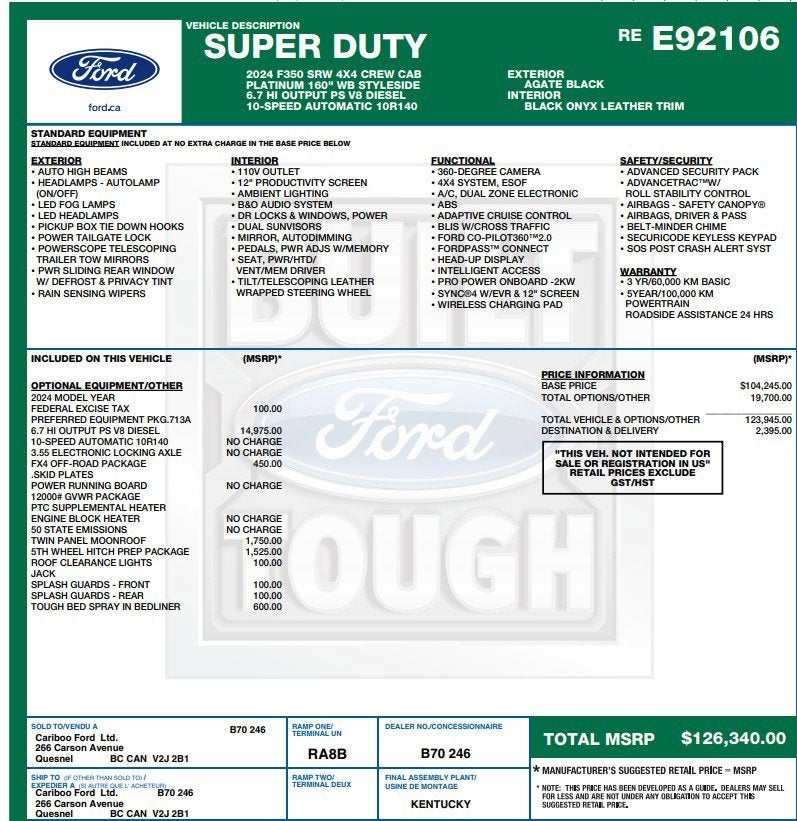 2024 Ford Super Duty F-350 SRW Platinum High Output Diesel 4x4