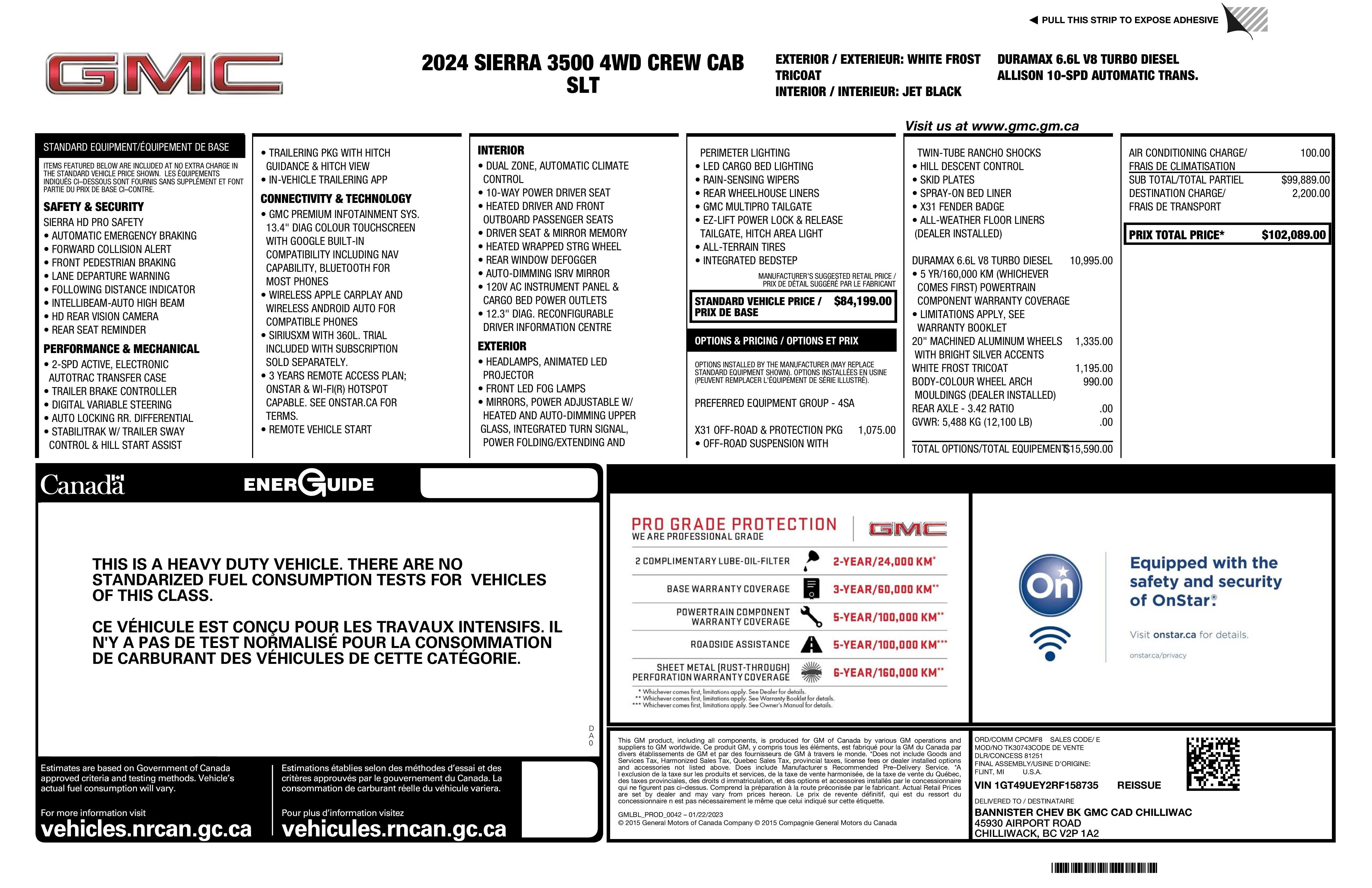 2024 GMC Sierra 3500HD SLT Duramax Diesel 4x4