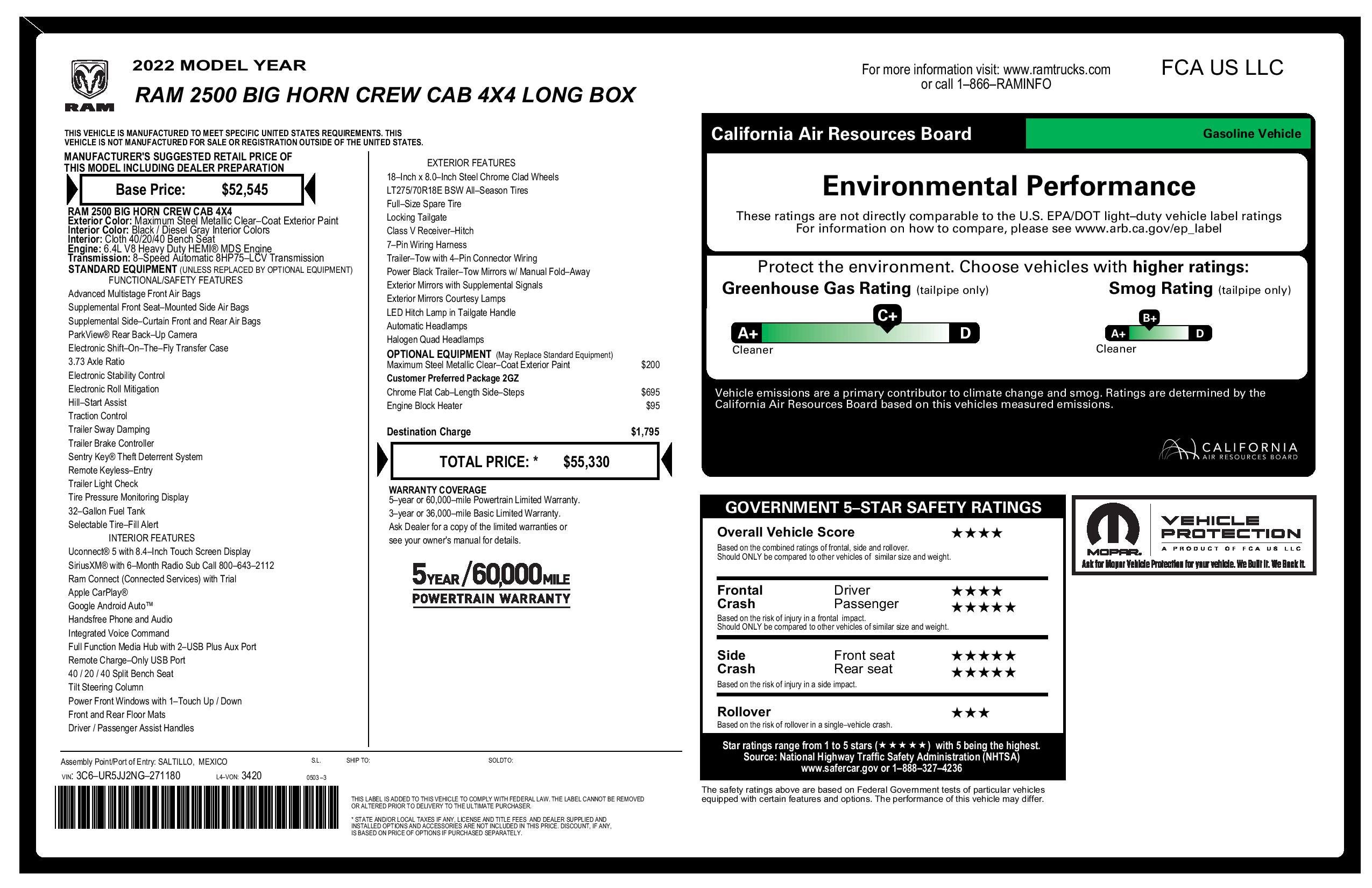 2022 RAM 2500 Big Horn Crew Cab Long Bed 4x4